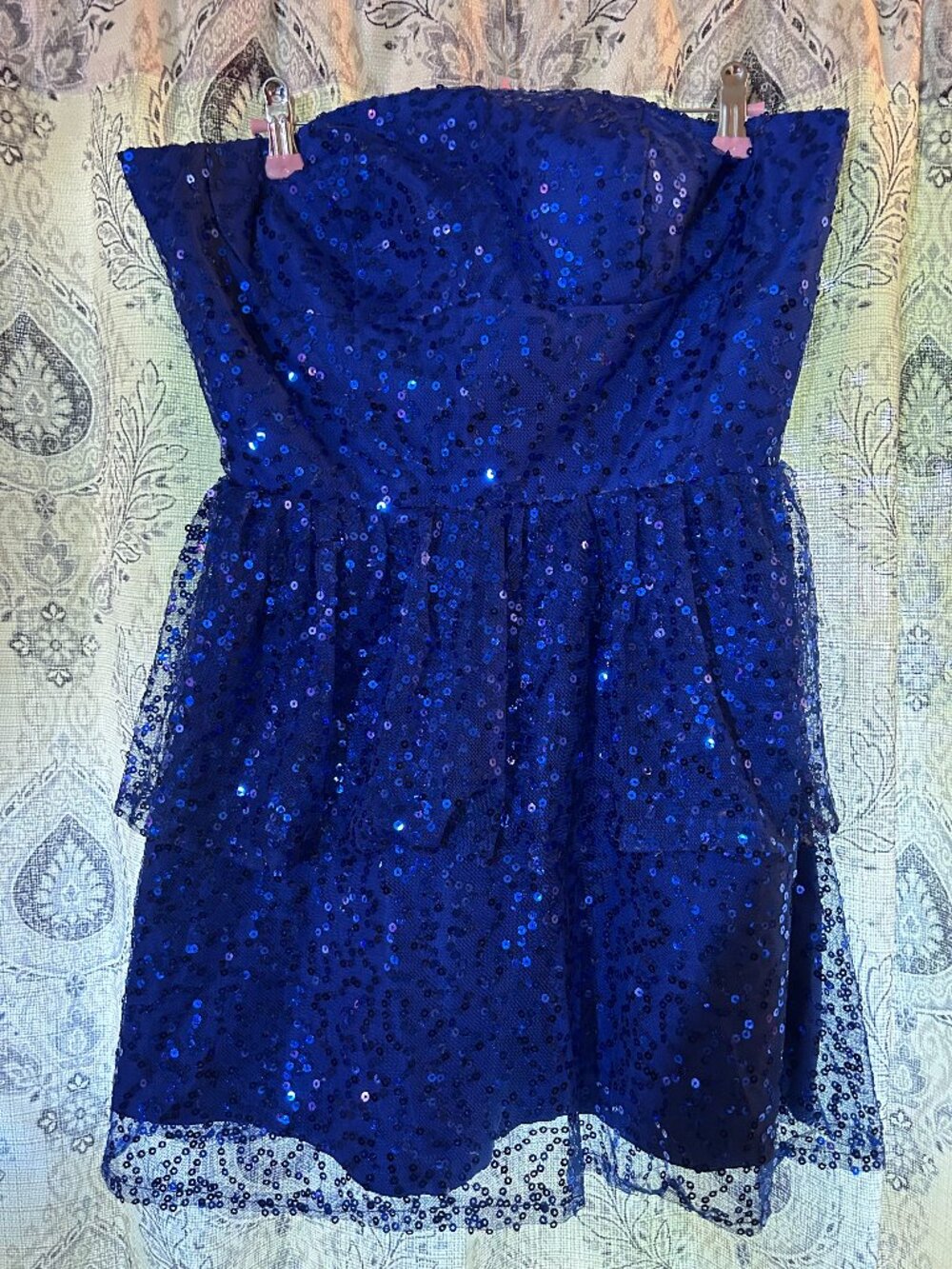 BNWT Royal Blue Sequin Tiered Homecoming Dress Strapless Corset